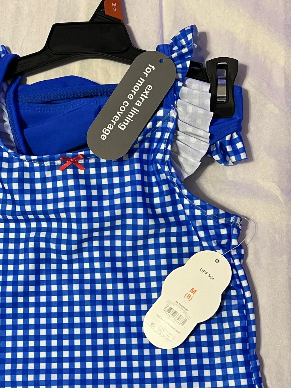 NWT Girls Blue Gingham Ruffle Tankini Swimsuit 2 Piece UPF 50+ Size 8